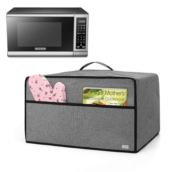 Luxja-Dust Cover for Microwave Oven (Fits for Most 0.7 Cu.Ft Microwaves), Microwave Oven Cloth Cover with Front Pocket, Gray