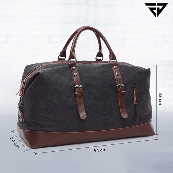 Fur Jaden-40L Canvas Weekender Travel Duffle Cabin Bag with Detachable Shoulder Strap (Black)