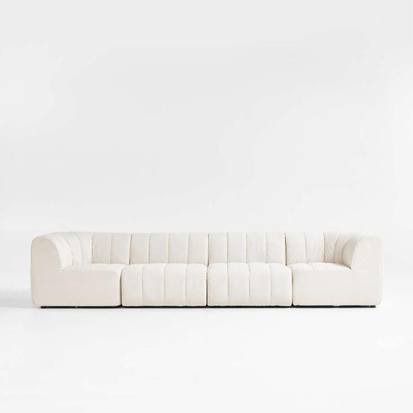 Crate&Bareel-Jade Heathered Ivory 4-Piece Kids Puffer Modular Sofa