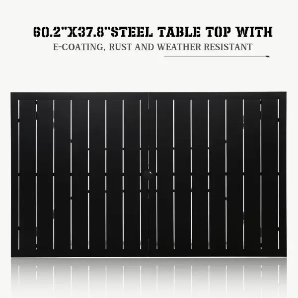 Overstock-60" x 37" Outdoor Patio Rectangular Metal Slatted Dining Table with Umbrella Hole for 6 Person