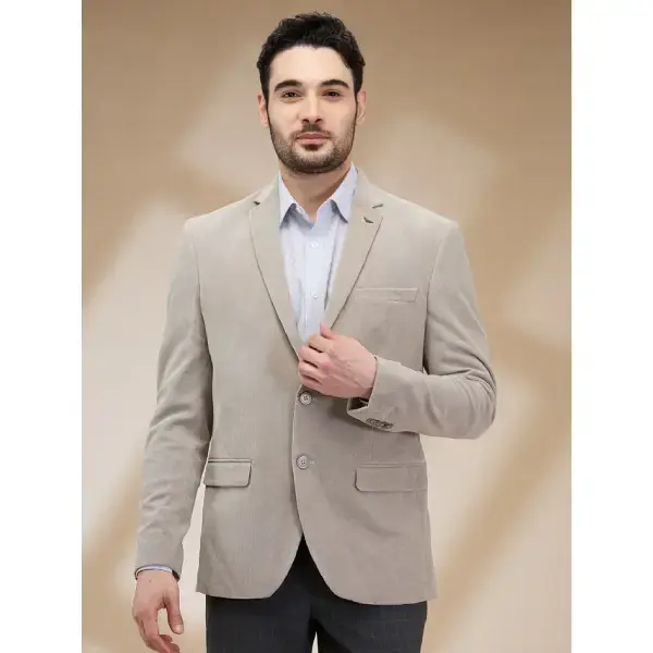 Raymond-Park Avenue Men Brown Corduroy Slim Fit Polyester Blazer