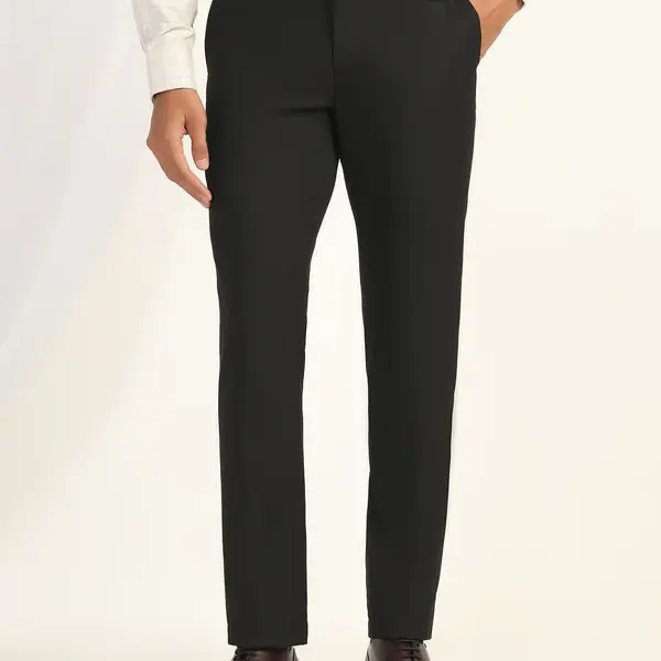 BLACKBERRYS-Slim Comfort B-95 Formal Black Solid Trouser - Oak