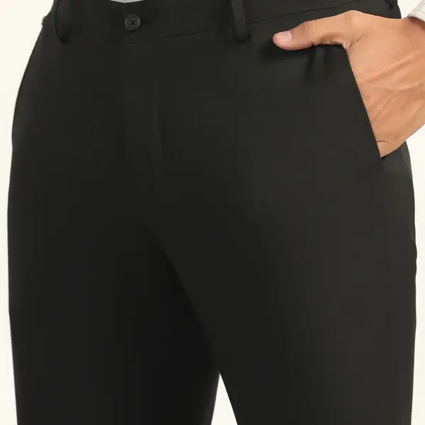 BLACKBERRYS-Slim Comfort B-95 Formal Black Solid Trouser - Oak