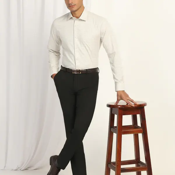 BLACKBERRYS-Slim Comfort B-95 Formal Black Solid Trouser - Oak