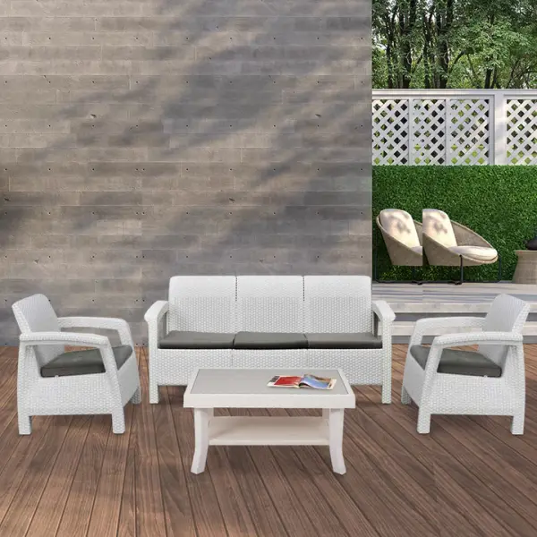 Nilkamal-Goa Plastic 3 + 1 + 1 Seater Sofa with Cushion (Milky White and Grey)