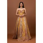 SEASONS-Mustard Georgette Zari Woven Gown With Zardosi