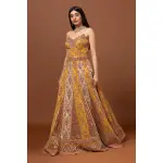 SEASONS-Mustard Georgette Zari Woven Gown With Zardosi