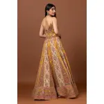 SEASONS-Mustard Georgette Zari Woven Gown With Zardosi