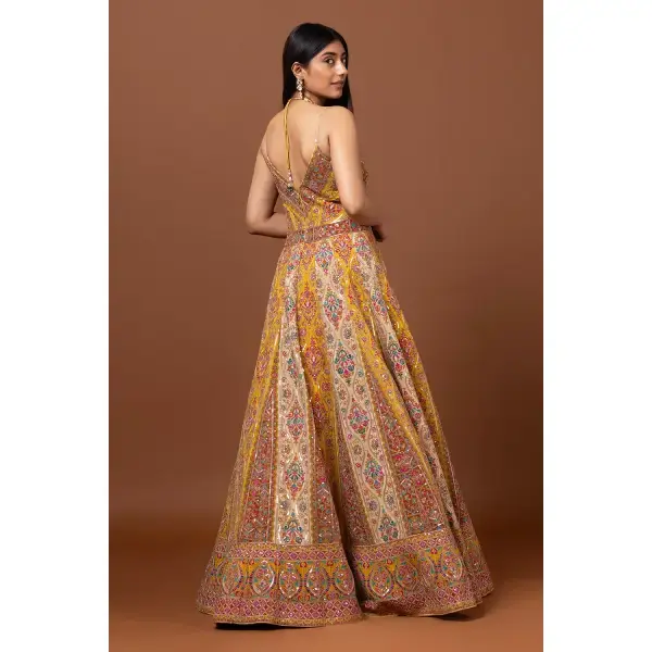 SEASONS-Mustard Georgette Zari Woven Gown With Zardosi