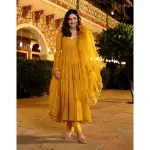 AACHHO-Shimmering Mustard Sequin Georgette Suit Set
