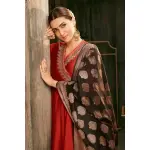 BIBA-Rust Embroidered Angrakha Festive Anarkali Suit Set