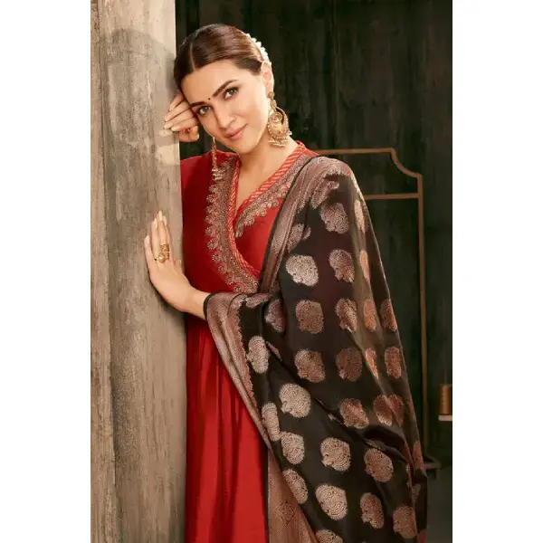 BIBA-Rust Embroidered Angrakha Festive Anarkali Suit Set