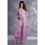 SEASONS-PINKISH PURPLE TIERED SHARARA SET WITH A CHIKAN KURTA TOP WITH BELL SLEEVES PAIRED WITH A MATCHING DUPATTA